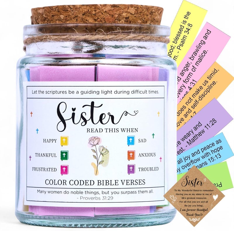 SOLMAYCO Bible Verse Jar for Sister – 92 Scriptures of Encouragement, Faith & Love | Christian Easter Gift for Sister | Spiritual Affirmation Jar | Meaningful Birthday or Easter Gift for Women of Faith - Image 1